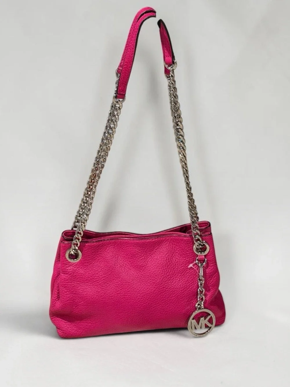 Michael Kors Jet Set Shoulder Bag Fuchsia Pebbled Leather